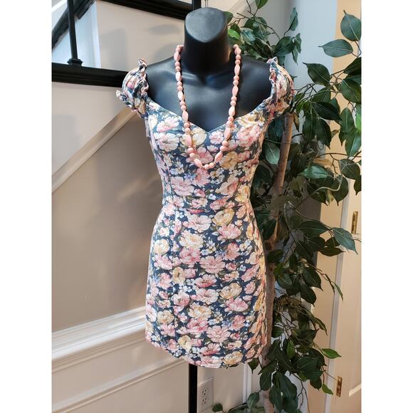 Abercrombie & Fitch Corset Mini Dress Women M Multi Floral Off Shoulder Back Zip - Picture 1 of 12